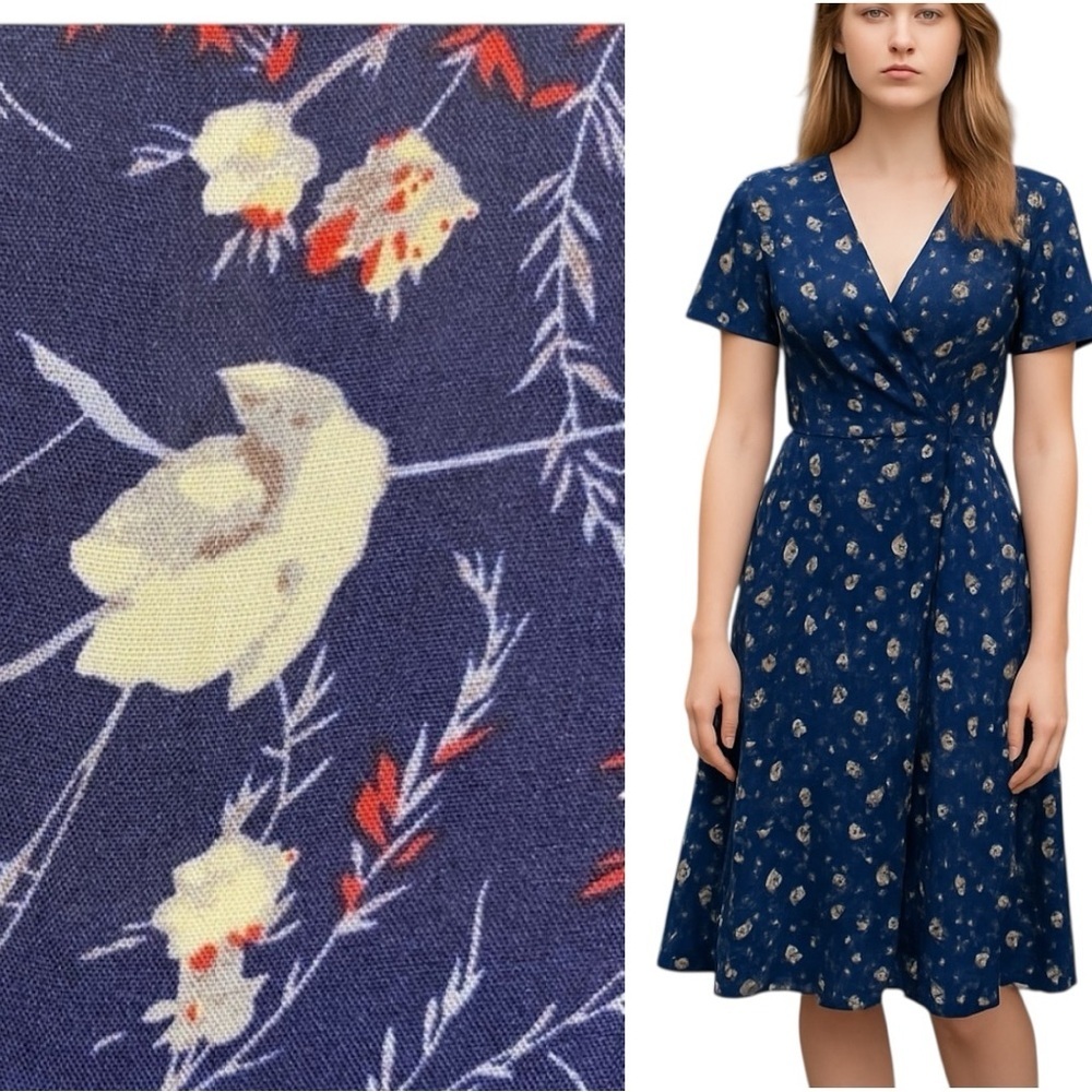 Revolve Navy Red Ditsy Floral True Wrap Dress Summer by Blue Life Made USA